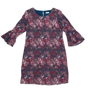 Garnet Hill Women’s Size 6 Floral Print Bell Sleeve Silk Dress